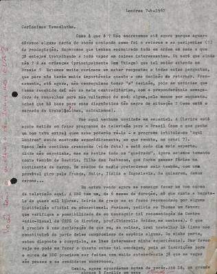 Carta de Vladimir Herzog para Tamás Szmrecsányi, 7 abr. 1967